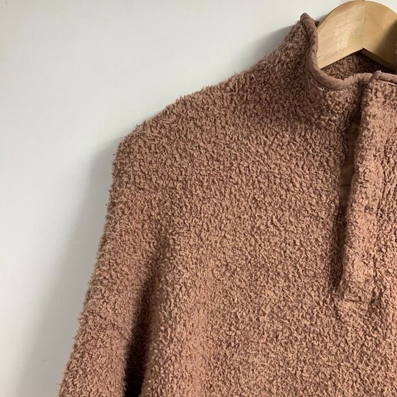 Skims Women's‎ Camel Cozy Knit Sherpa Fuzzy Pullover Snap Neck Closure Size L/XL - Picture 3 of 12